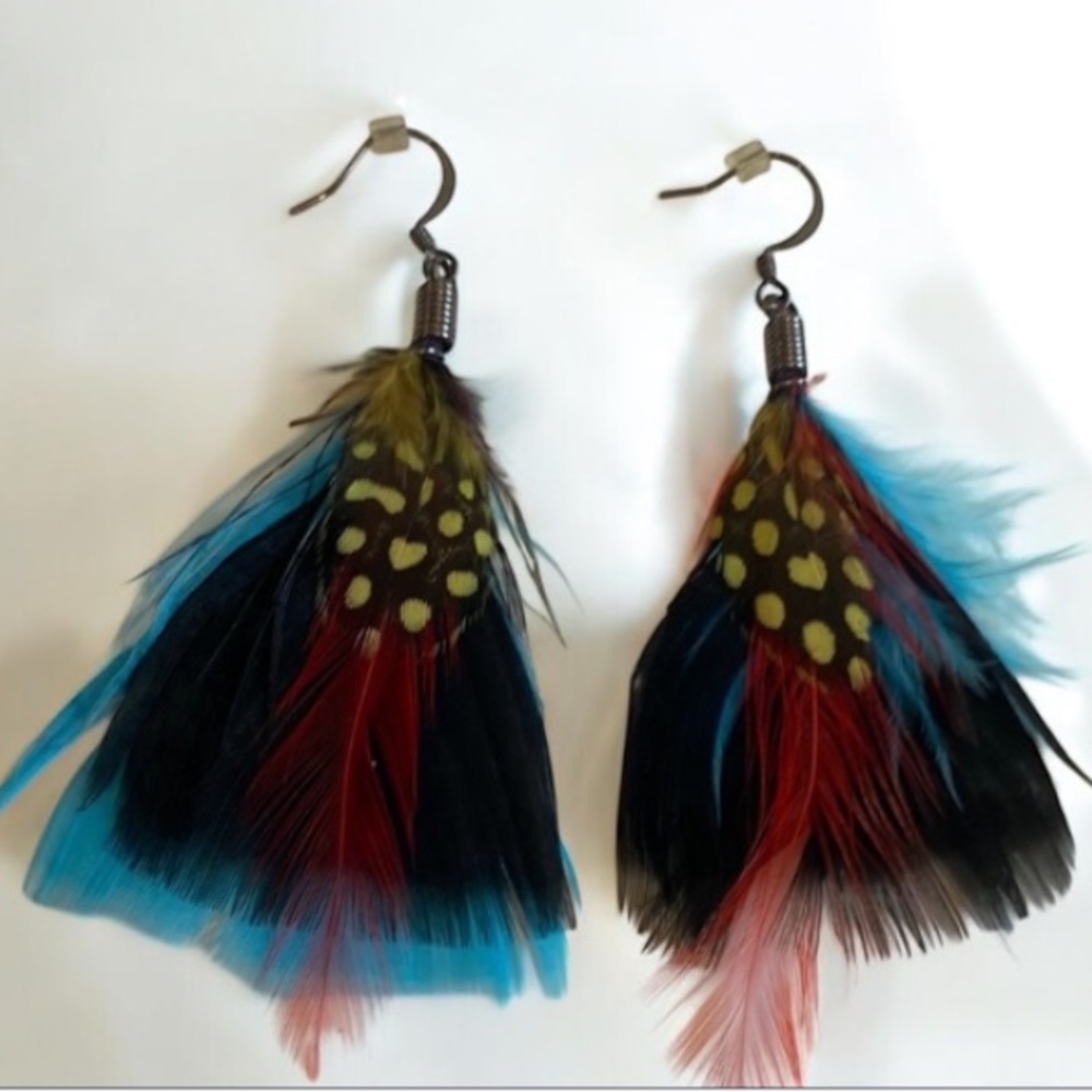 Boho Feather Earrings Colourful Statement Jewelry